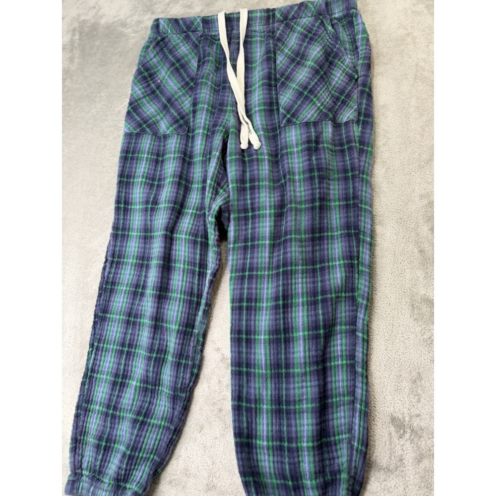AERIE Pants Womens L Navy Soft Gauze Pajama Joggers Pullon Plaid Cotton Pockets